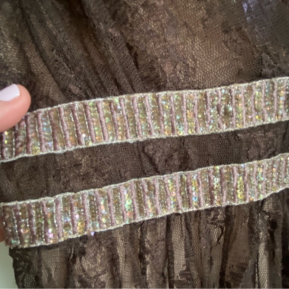 Opalina | Sz Sm | Lace Beaded V neck tank top | Special Occassion Top | Brown - Picture 3 of 10
